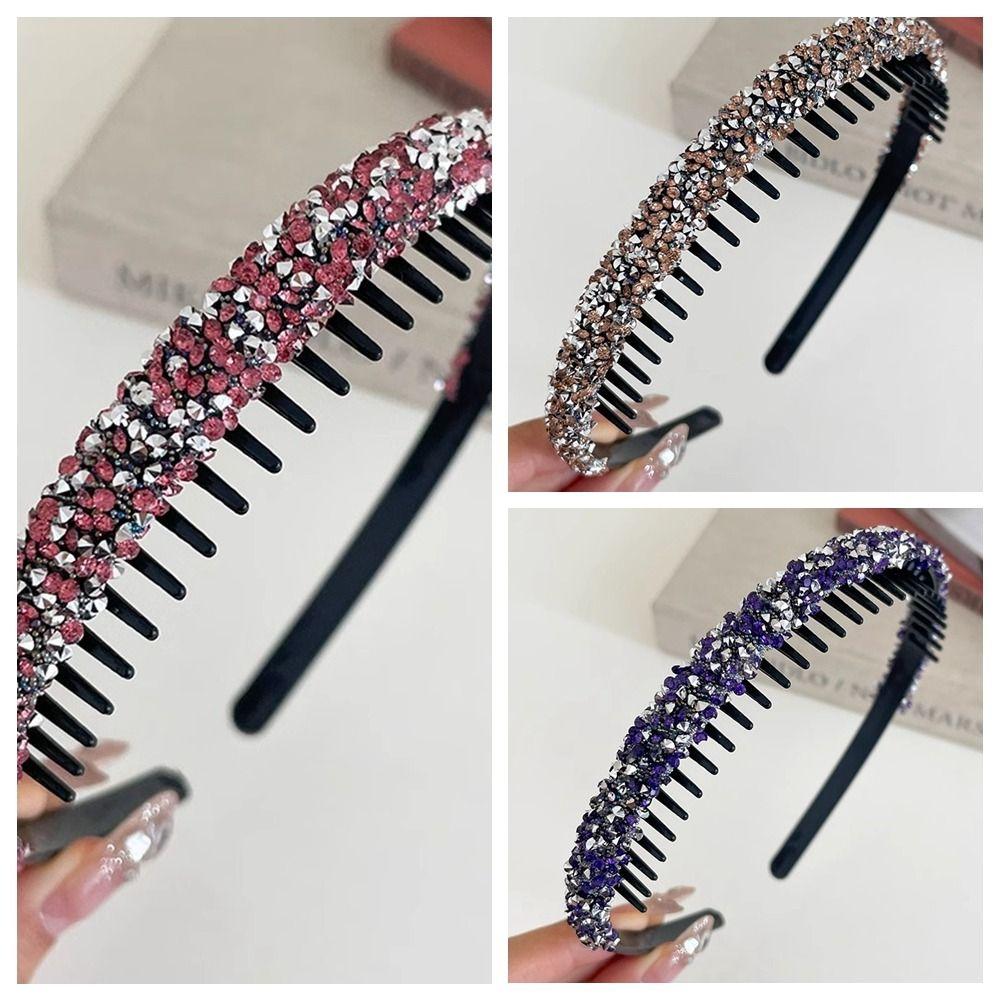 Shiny Rhinestone Headband with Toothed Hair Hoop Vintage Thin Hairband Girl