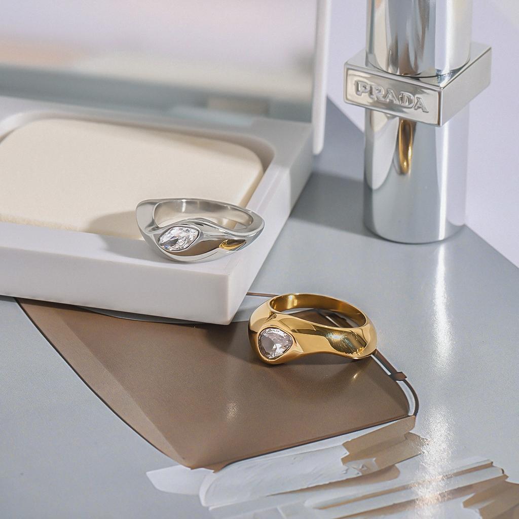 Youthway Минималистичный Модный Набор Колец из Нержавеющей Стали Двух Цветов с Белым Цирконом Двойные Слои Женские Украшения для Повседневной Носки Вечеринки