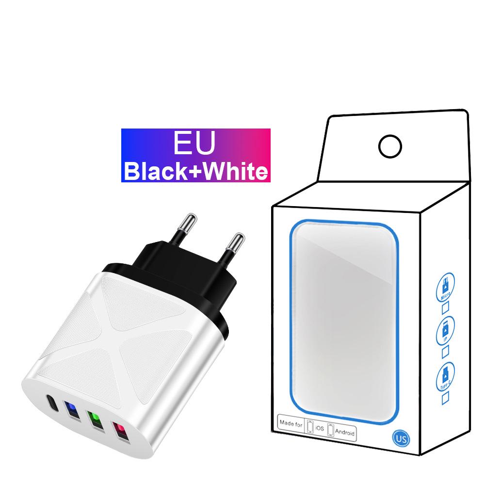 Multi-Port Travel Charger: 3 USB, Type-C, 5V2.4A EU/US/UK Standards