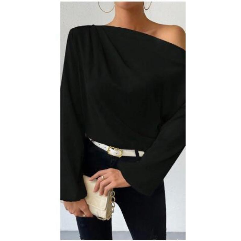 Футболка с длинными рукавами и косым дизайном, женская асимметричная футболка-пуловер, однотонная атласная рубашка с длинными рукавами, женские футболки