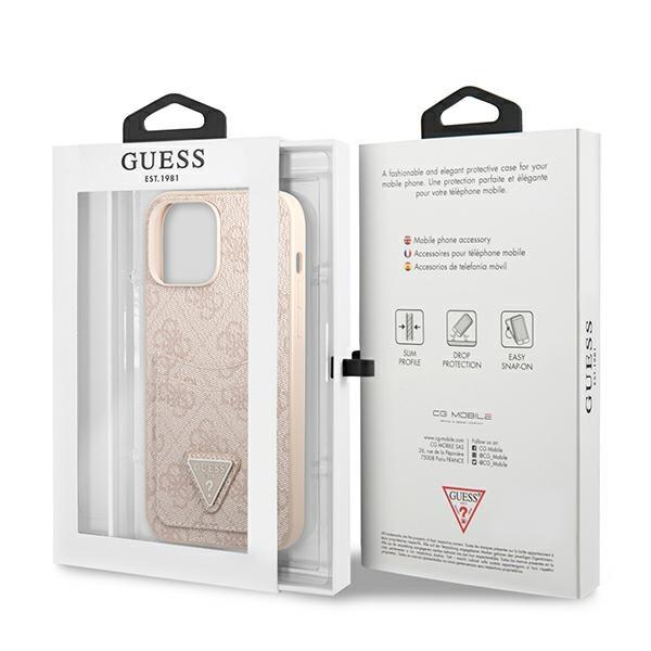 Etui do iPhone 13 Pro Guess 4G Triangle Logo Cardslot Różowe