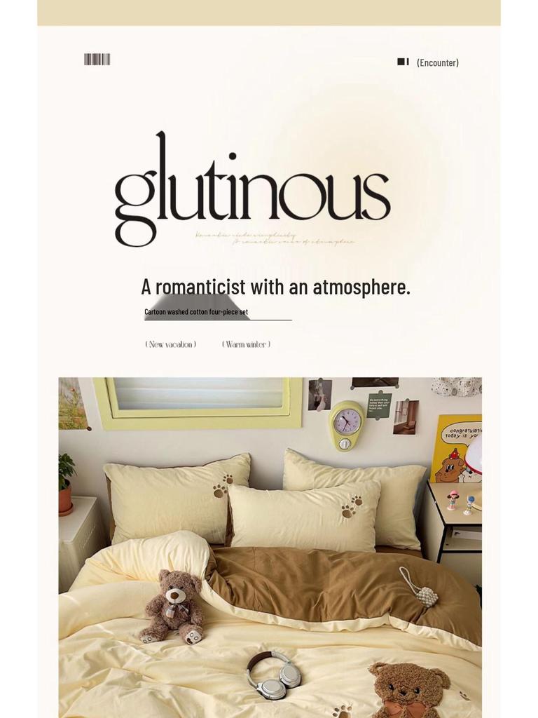 Мультяшный Мягкий Хлопковый Моющийся Комплект из 3 предметов для Односпальной Кровати: Простыня на резинке, Простыня, Приятная к коже