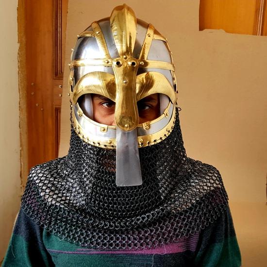 Viking Chainmail Helmet Vandal Medusa Steel and Brass Helmet Hand-Forged Chainmail Armor Medieval Warrior Gift