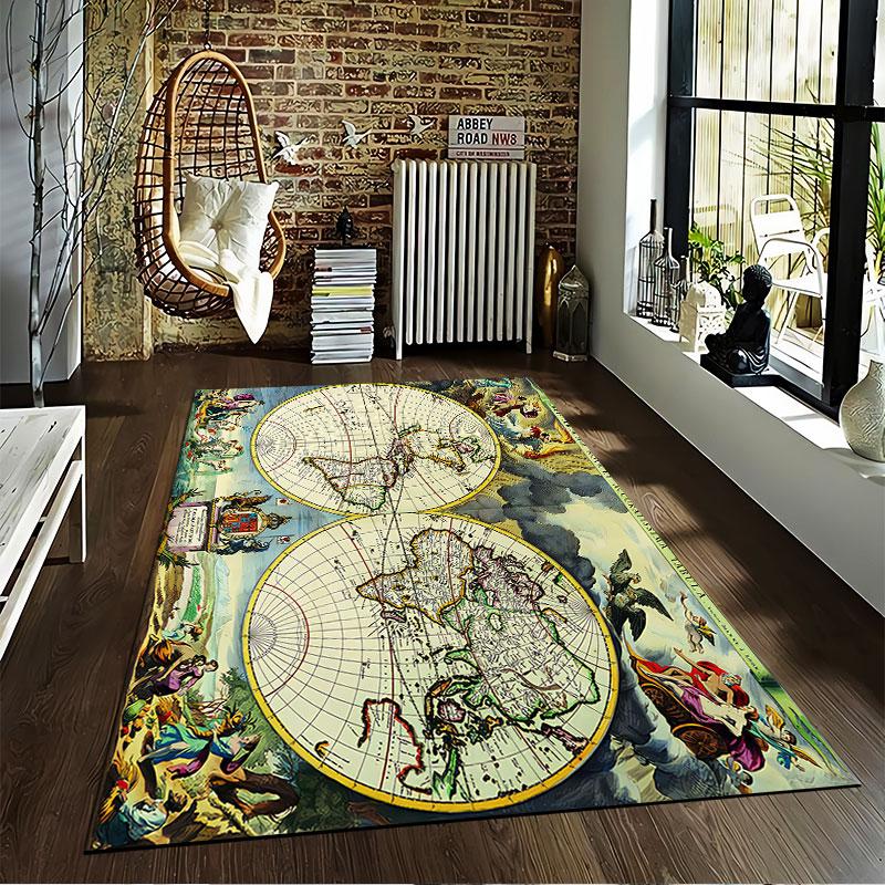 Vintage World Map Carpet suitable as a non-slip mat for the living room or bedroom sofa