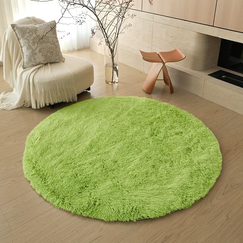 Белый пушистый круглый коврик для спальни, сплошной круглый плюшевый ковер для гостиной, милый пушистый коврик с длинными волосами для девочек, коврик у кровати
