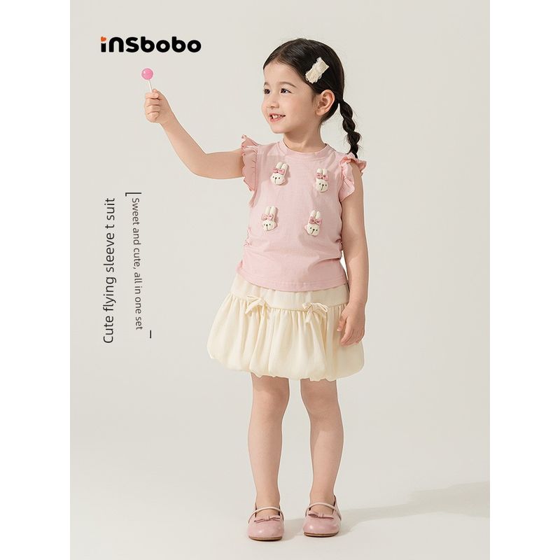 Летний костюм для девочек Insbobo, новый стиль, летняя одежда для малышек, детская одежда, комплект из двух предметов, модная детская одежда