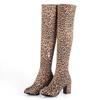 Fashion Faux Suede Boots Leopard Women Sexy Long Boots Over The Knee Thigh High Pointed Toe Chunky Heel Zipper Pull On 43