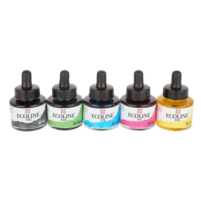 Aquarelle liquide - Talens - Ecoline - Couleurs primaires - 5 flacons de 30 ml - Non odorante