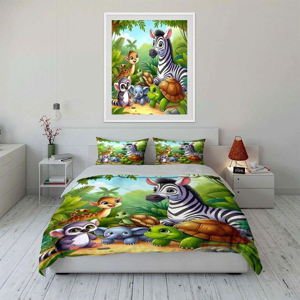 Jungle Animal Friends Playset Exquisite Three-Piece Bedding Set Gift For Kids And Adults