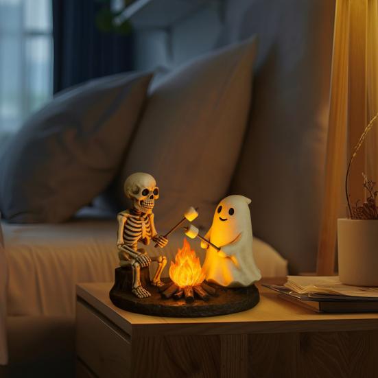 Скелет Призрак Костер Ночной Светильник Хэллоуин Жарящий Зефир Статуэтка Призрака