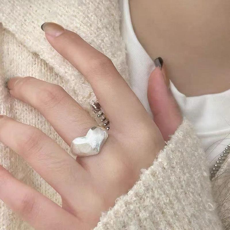 Korean Version Plain Ring Irregular 925 Sterling Silver Versatile Ring Women's Niche Ins Style Design Non-fading Combination Ring