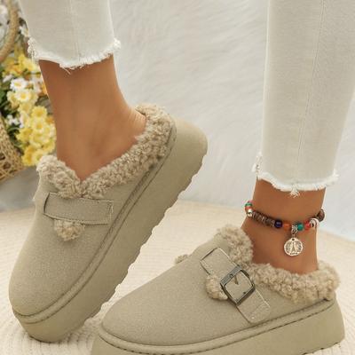Осень и зима новая шерсть хлопок обувь женская круглая голова толстая подошва плюшевая ленивая нога зимние ботинки