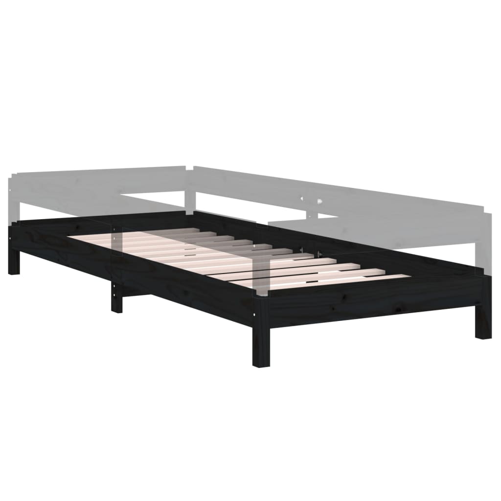 Vidaxl Łóżko Sztaplowane, Czarne, 75X190 Cm, Lite Drewno Sosnowe