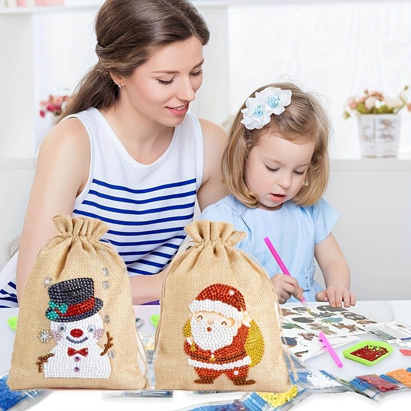 Рождественская льняная 5D алмазная живопись «Счастливый мешок» (1 комплект) - Сделай сам подарочный и конфетный пакет, ручная работа с самоклеящимися одиночными бриллиантами