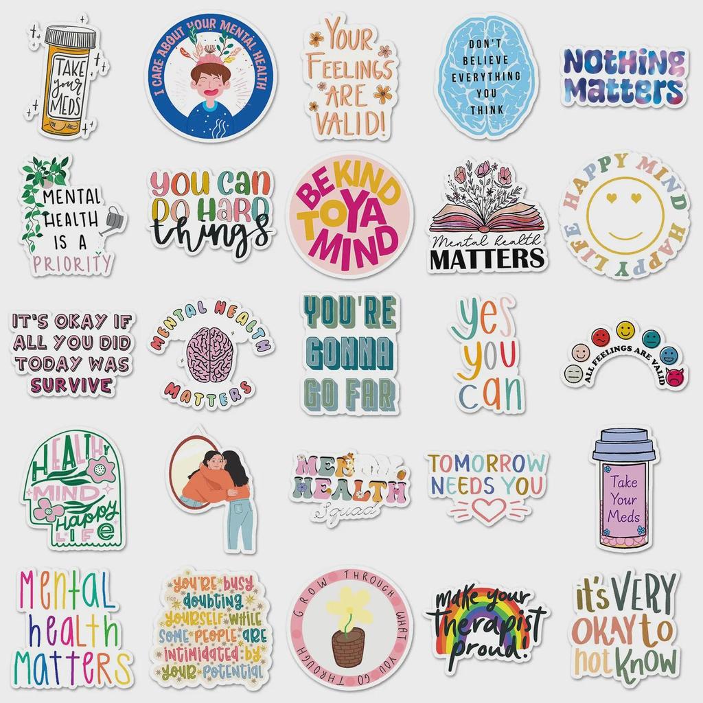 100 Inspirational Waterproof Mental Health Stickers for DIY Decoration On Milk Tea Cups and Handbooks
