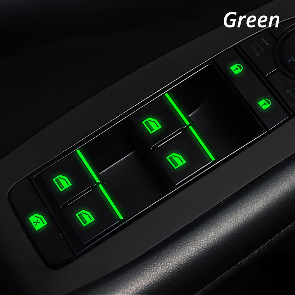 1/2 шт., автомобильный стайлинг, светящиеся наклейки на переключатель окна, ночная светящаяся кнопка, автонаклейки, универсальные, зеленые, оранжевые, синие