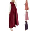 Muslim Women's Dresses Casual Patchwork Long Sleeve Tie Vest Clothing Muslim Robe Dresses