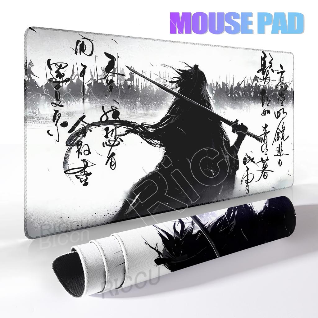 Samurai Black Mouse Pad Large Computer Gamer Table Mat Laptop Art Desk Mat PC Mousepad Non-slip Rubber Keyboard Accessories Pads