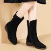 Средние сапоги Осенние и зимние меховые сапоги Удобные мягкие женские сапоги на танкетке