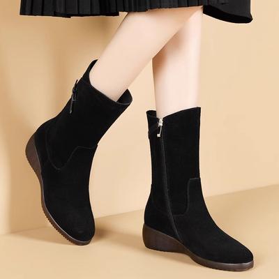 Полусапожки 2025 новые осенне-зимние тонкие сапоги из искусственного меха, удобные сапоги-клинья на мягкой подошве для женщин