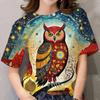 Модная повседневная женская футболка с коротким рукавом с круглым вырезом 2024, женская футболка с 3D принтом совы, женская летняя свободная футболка большого размера