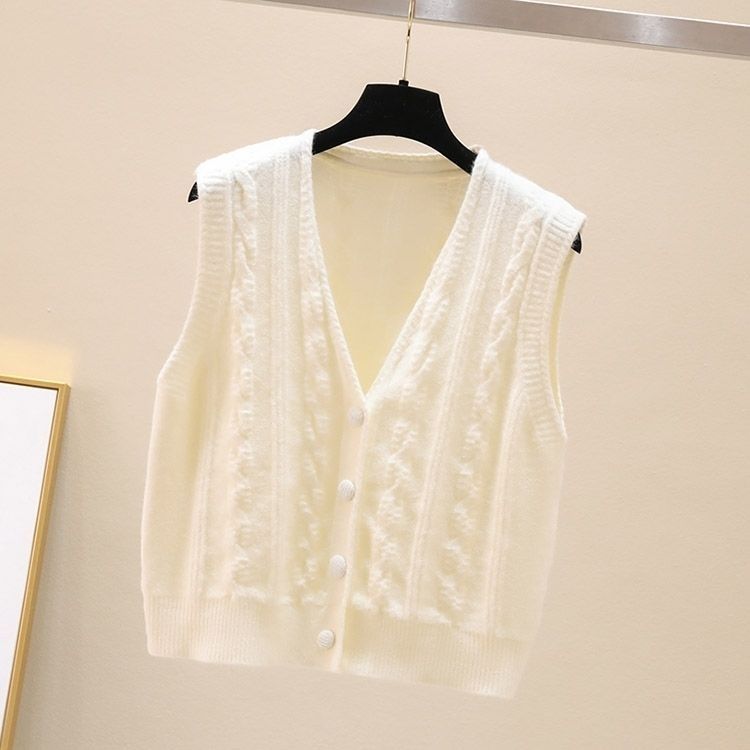 Женский кардиган на пуговицах, шерстяной вязаный кардиган, жилет свободного кроя с узором «коса», жилет в стиле преппи без рукавов, верхняя одежда