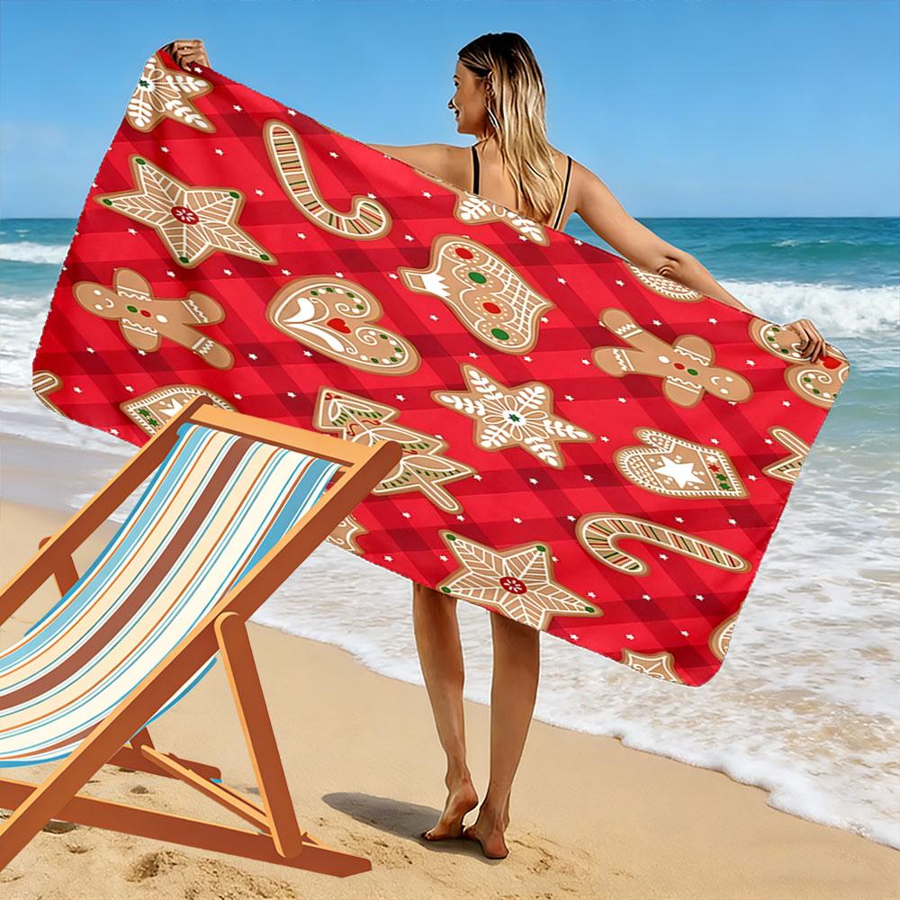 Whimsical gingerbread holiday. Print beach towel, quick drying, suitable for travel, outdoor sports, jogging, the beach and swimming, gift