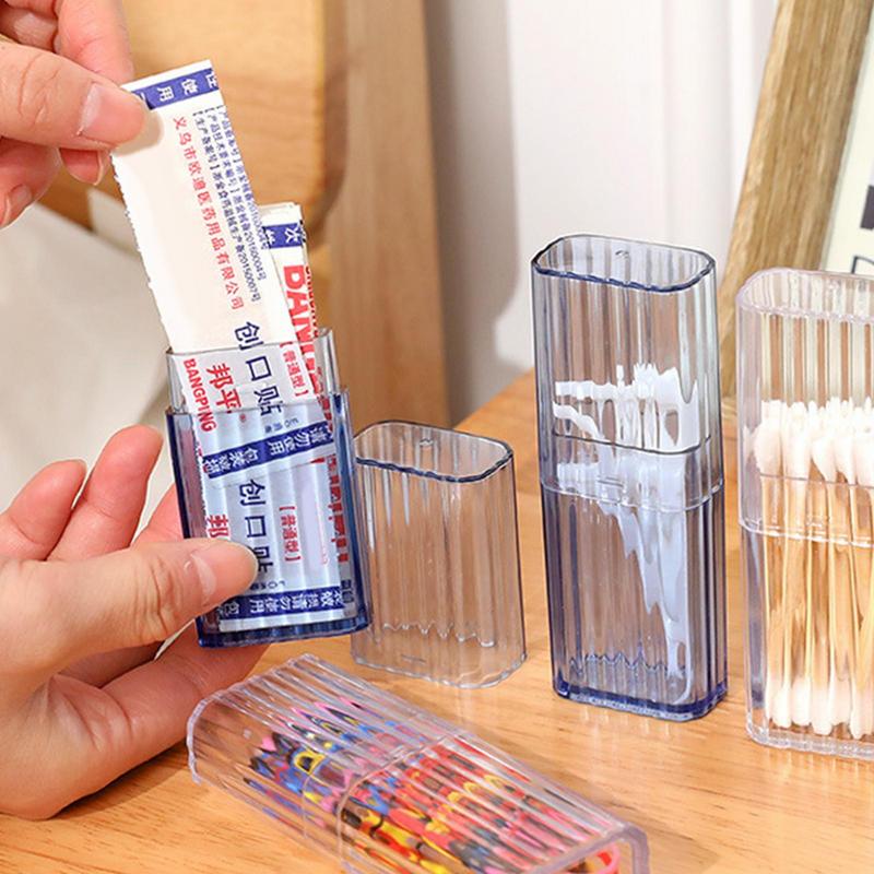 1pcs Portable Qtip Holder Travel Case Flosser Dispenser Travel Case Cotton Swab Jar Clear Acrylic Storage Box Canister Container