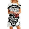 Летнее тонкое сексуальное женское мини-платье с коротким рукавом Модная женская одежда с круглым вырезом Скелет Однотонное повседневное платье трапециевидной формы