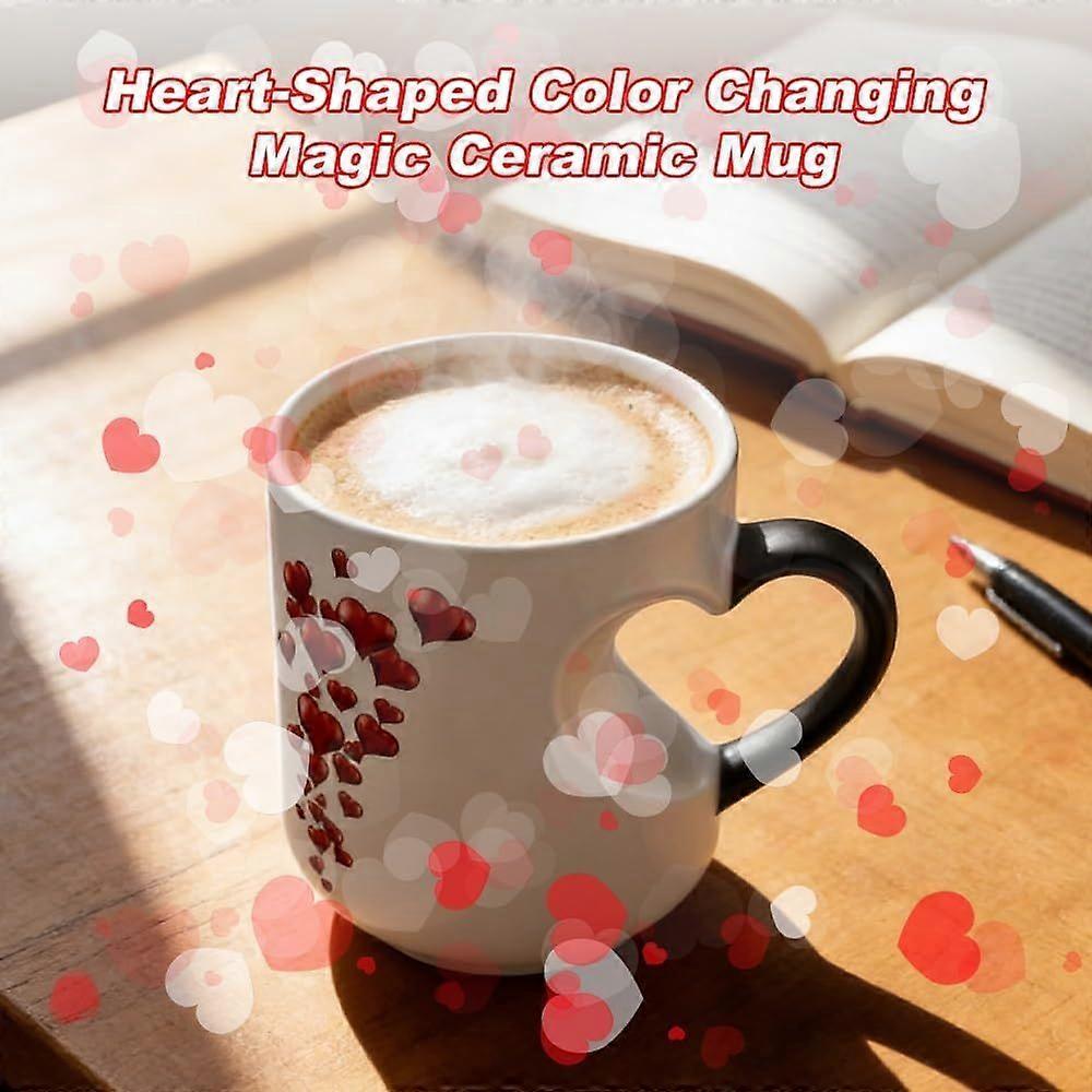 Heart-Shaped Color Changing Magic Ceramic Mug Funny Color Changing Coffee Cup with Handle That Reveals Surprise Design When Filled with Hot Beverage R