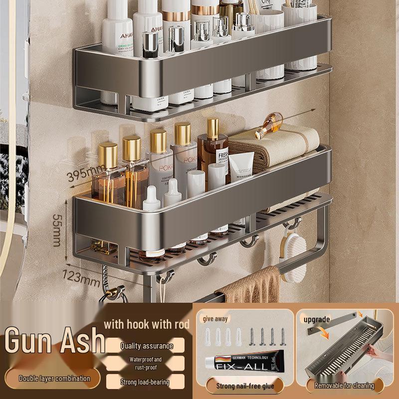 Настенная полка для ванной без сверления и органайзер для косметики