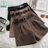 Casual Comfortable Elegant Shorts With Belt Women's Slim Wide Leg A-line Shorts