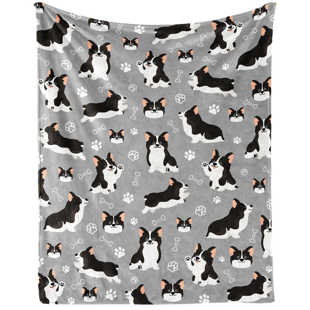 Cute Corgi Blanket Puppy Pattern Blanket Soft Flannel Blanket for Children Adult Gift Blanket