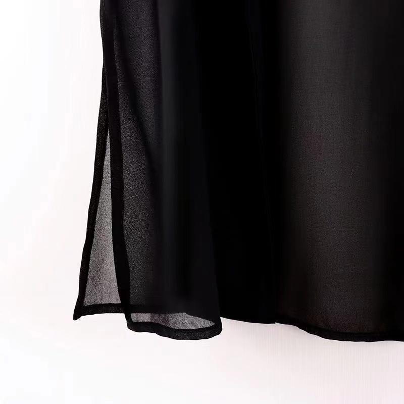 Шифоновые жилеты женские праздничные уличные однотонные черные милые тонкие летние универсальные феи верхняя одежда сексуальная длинная драпированная винтажная открытая строчка