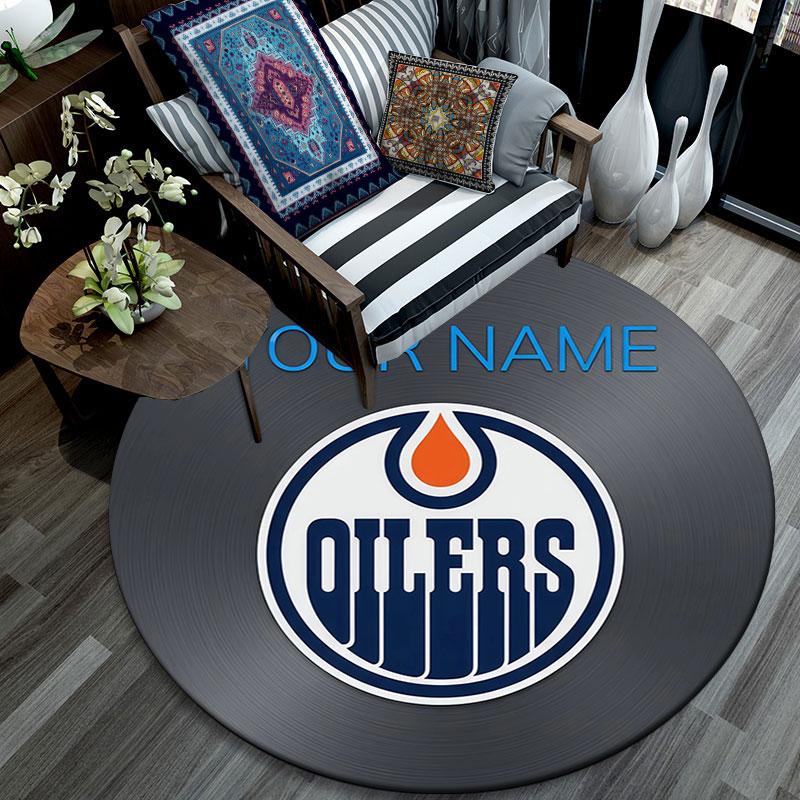 Custom Name,Edmonton Oilers pattern round rug,Carpet Rug for Living Room Bedroom Playroom ,Non-slip Floor Mat,Holiday Gifts and Birthday Gifts.