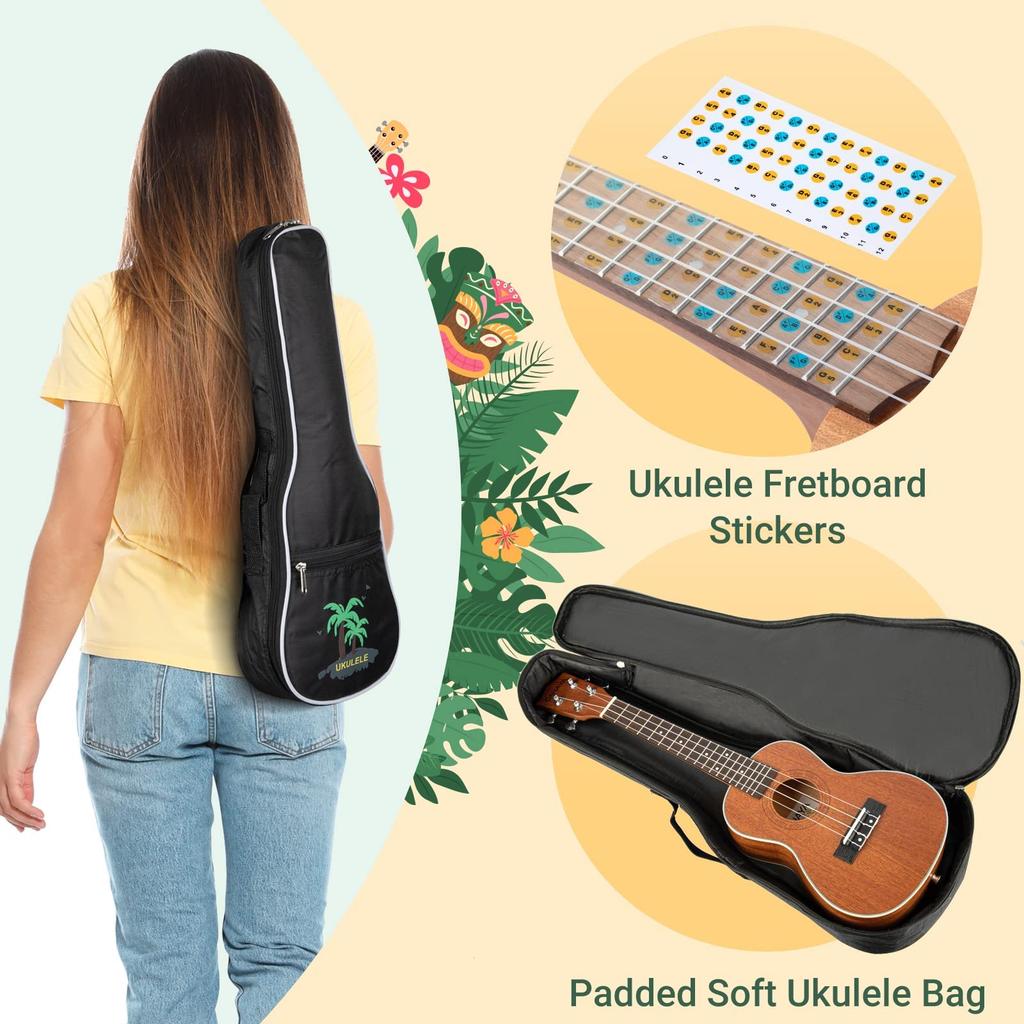CAHAYA 23 Inch Ukulele Soprano Sapele Wood 3 Year Warranty Soprano Ukulele Ukulele Beginner 3 Piece Set of Accessories Strap x 1 Chord Chart x 1 Gig