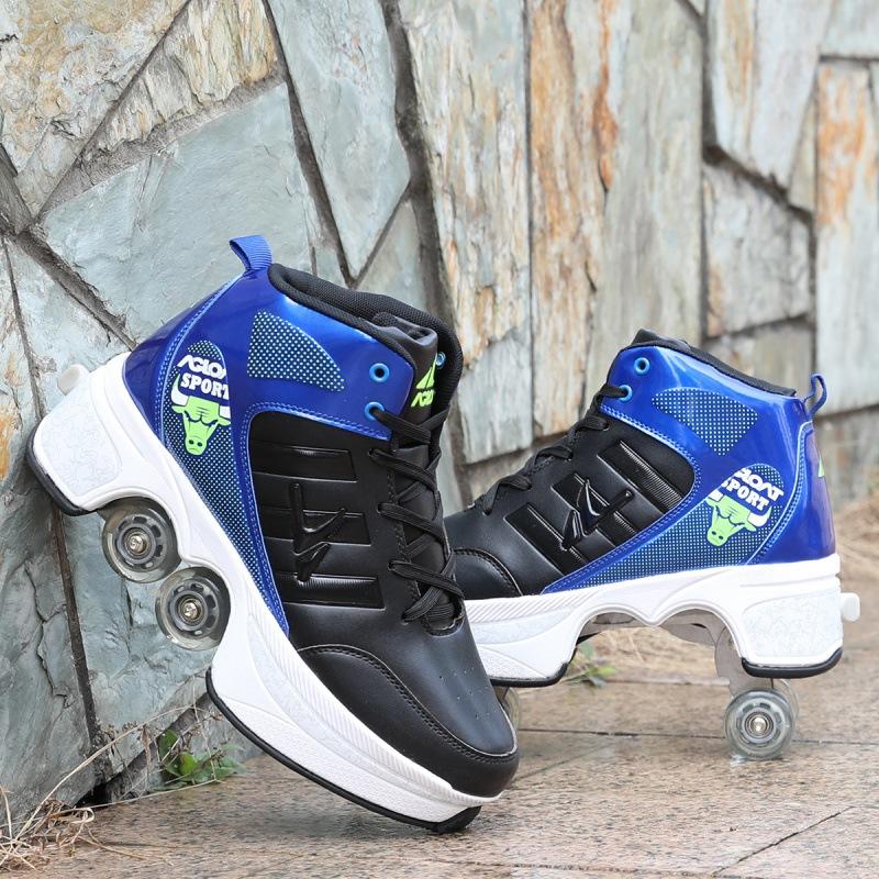 Деформационная обувь Невидимые четырехколесные двухрядные спортивная обувь двойного назначения Роликовые коньки Детская обувь для катания на роликах