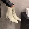 Fashion Back Zip White Ankle Boots Winter Shoes For Women Boots-Women Zipper Low Sexy 2025 Ladies High Heel Pointy Rock Autumn Pointed T