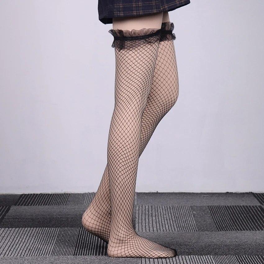 Сексуальные кружевные ажурные чулки с открытыми телами, длинные носки до бедра, высокие чулки для рыболовной сети, аниме, косплей, чулочно-носочные изделия в стиле Лолиты
