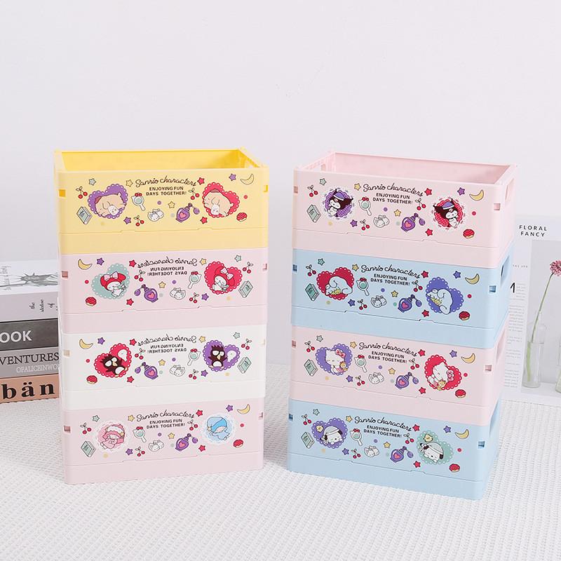 Складной пластиковый настольный ящик для хранения с рисунком Hello Kitty, Kuromi, Cinnamoroll для офиса и дома