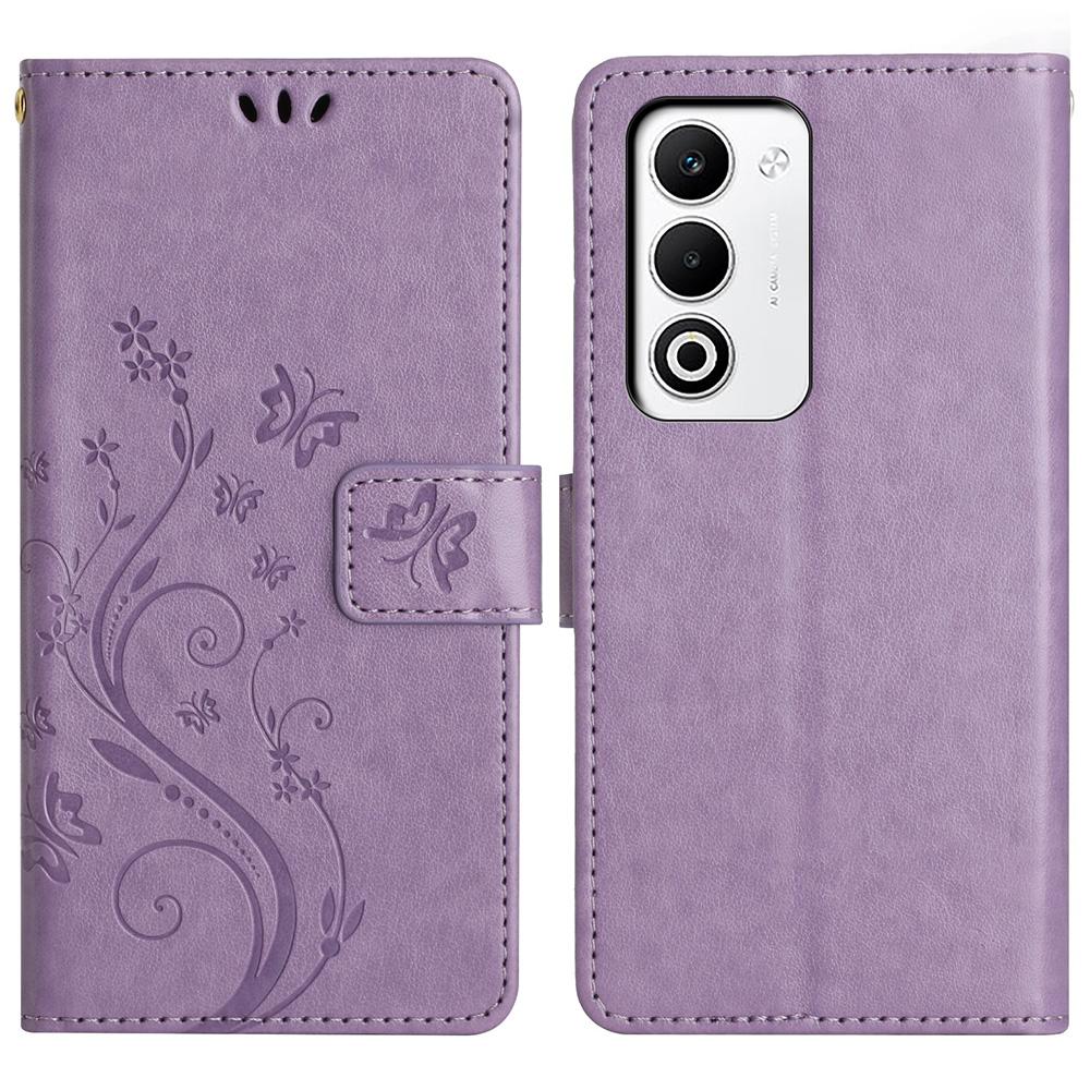 For Oppo A5 4G Leather Wallet Case Butterfly Flower Imprint Phone Cover with Strap