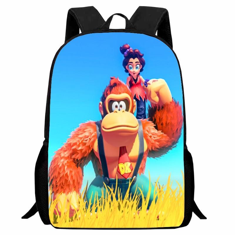 Donkey Kong Bananza, полностью открытый школьный рюкзак для ученика, мультяшный рюкзак, мужской