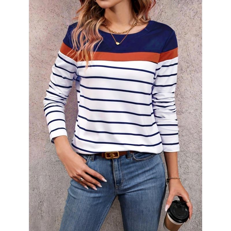 The New Simple Fashion Long Sleeve Striped Top Classic All-match Good Wear Beautiful