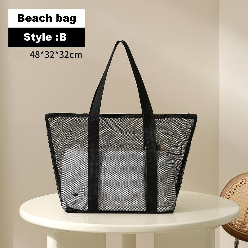 Large-Capacity Mesh Beach Bag Foldable Zippered and Breathable Tote for Swimming Travel & Grocery