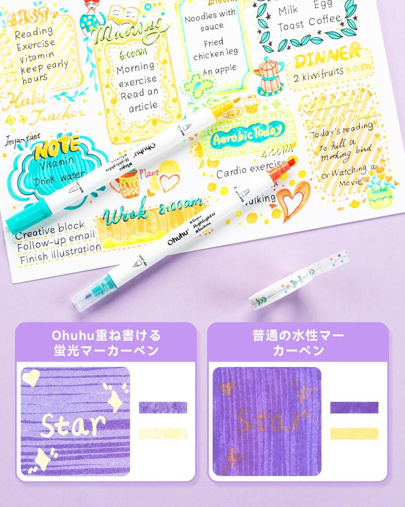 Маркер Ohuhu для толстых и тонких иллюстраций, забавный цветной маркер, 16 штук в 32 футлярах для хранения, удобный набор для переноски, перезаписывающий, на водной основе