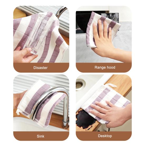 Dishwash Rag Striped Design Soft Durable High Water Absorption Non-Stick