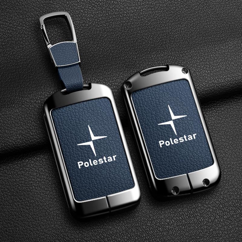 Car Smart Remote Key Case Full Leather Cover Protection Holder Shell For Volvo Polestar 2 Polestar 3 2023 2024 Keyless Keychain