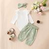 Baby Girls 3PCS Pants Sets White Long Sleeve Ruffle Romper Daisy Print Belted Pants Headband Sets