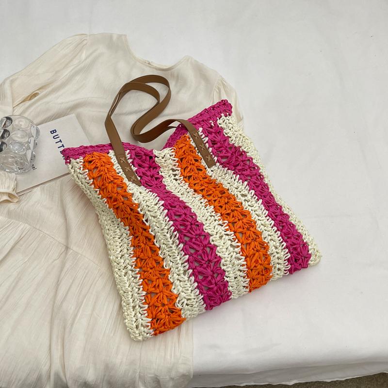 Соломенная сумка большой емкости, женская сумка для подмышек, полосатая сумка-тоут