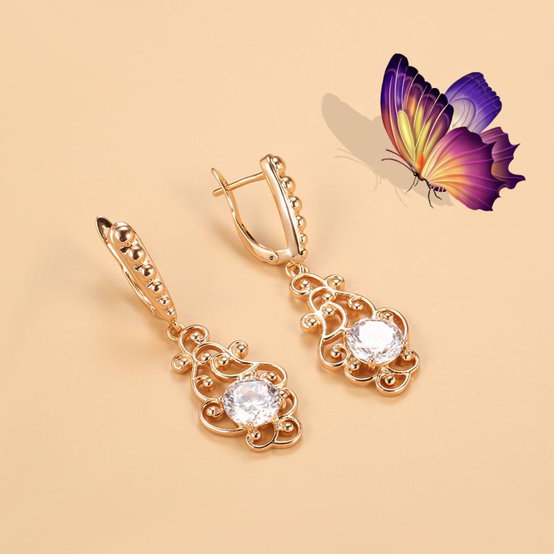 Винтажный узор циркон кулон серьги золотого цвета женские модные аксессуары подарок